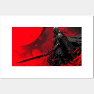 Girl Knight Red And Black Background Posters and Art